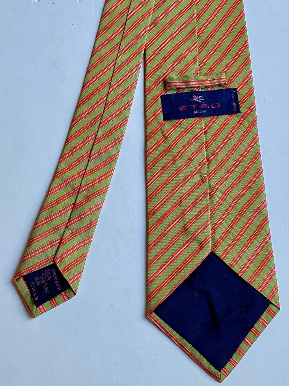 ETRO Milano sage green & orange  stripes all silk tie made in Italy 🇮🇹